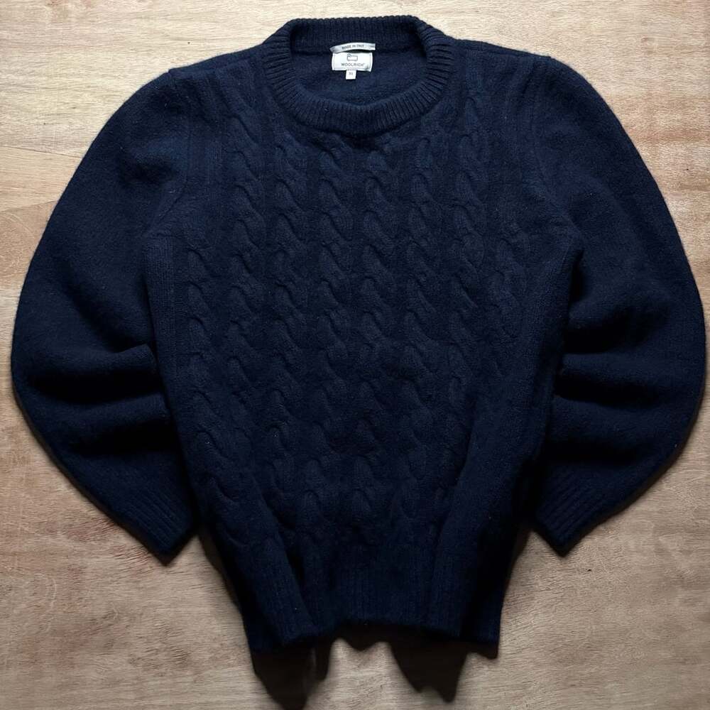 Woolrich Made in Italy Navy Cable Knit Wool Crewneck Sweater Men’s XL